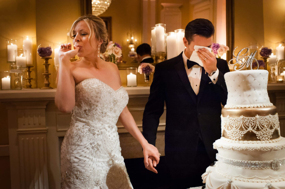 bride groom cake smear wedding reception