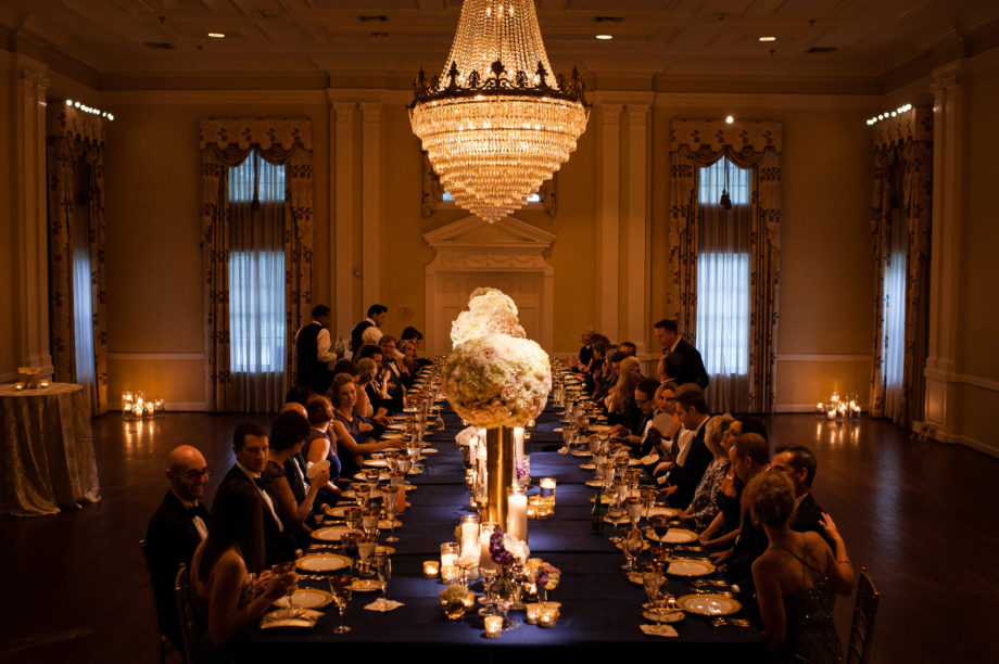 Dallas Arlington Hall wedding candlelit dinner scene reception