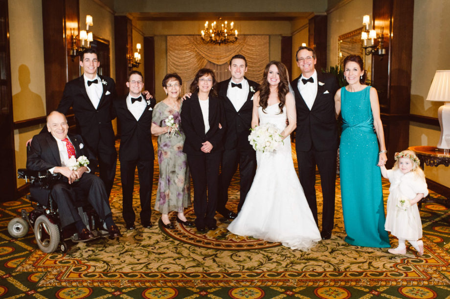 large family photo wedding wheelchair wedding Adolphus Hotel Dallas
